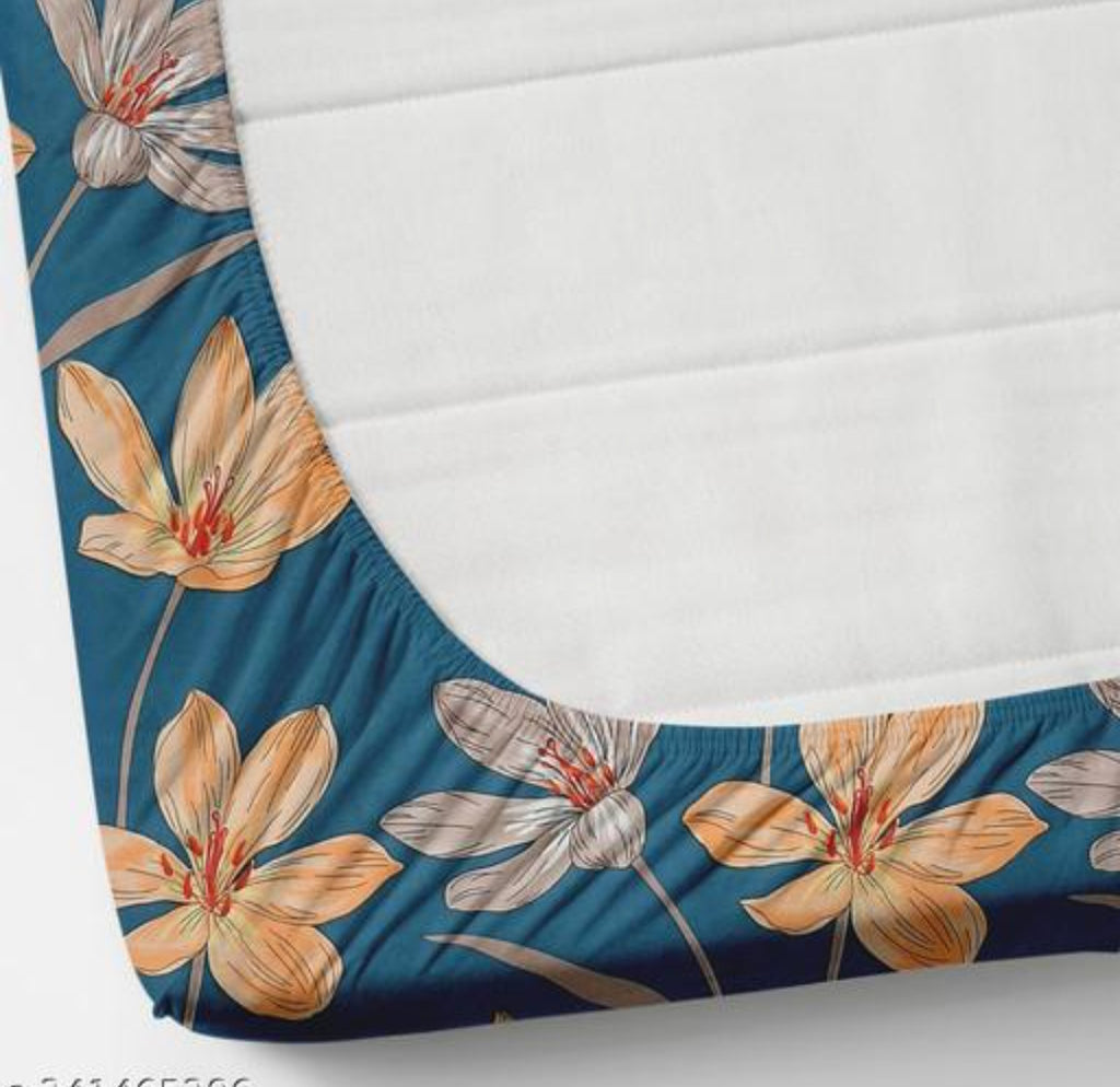 Super Soft Glace Cotton All Round Elastic Fitted Double Bed Bedsheet with 2 Pillow Covers-72x78x8