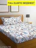 Super Soft Glace Cotton All Round Elastic Fitted Double Bed Bedsheet with 2 Pillow Covers-72x78x8