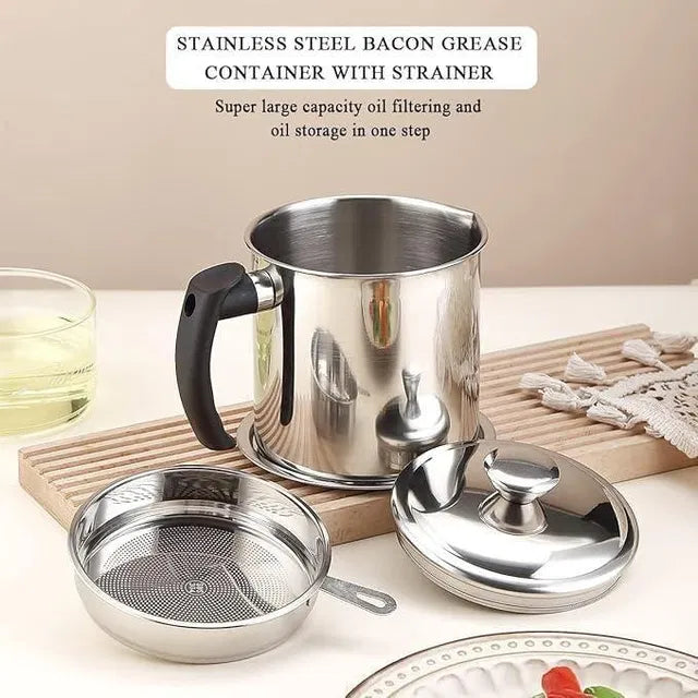 Stainless Steel Oil Pot With Filter & Lid